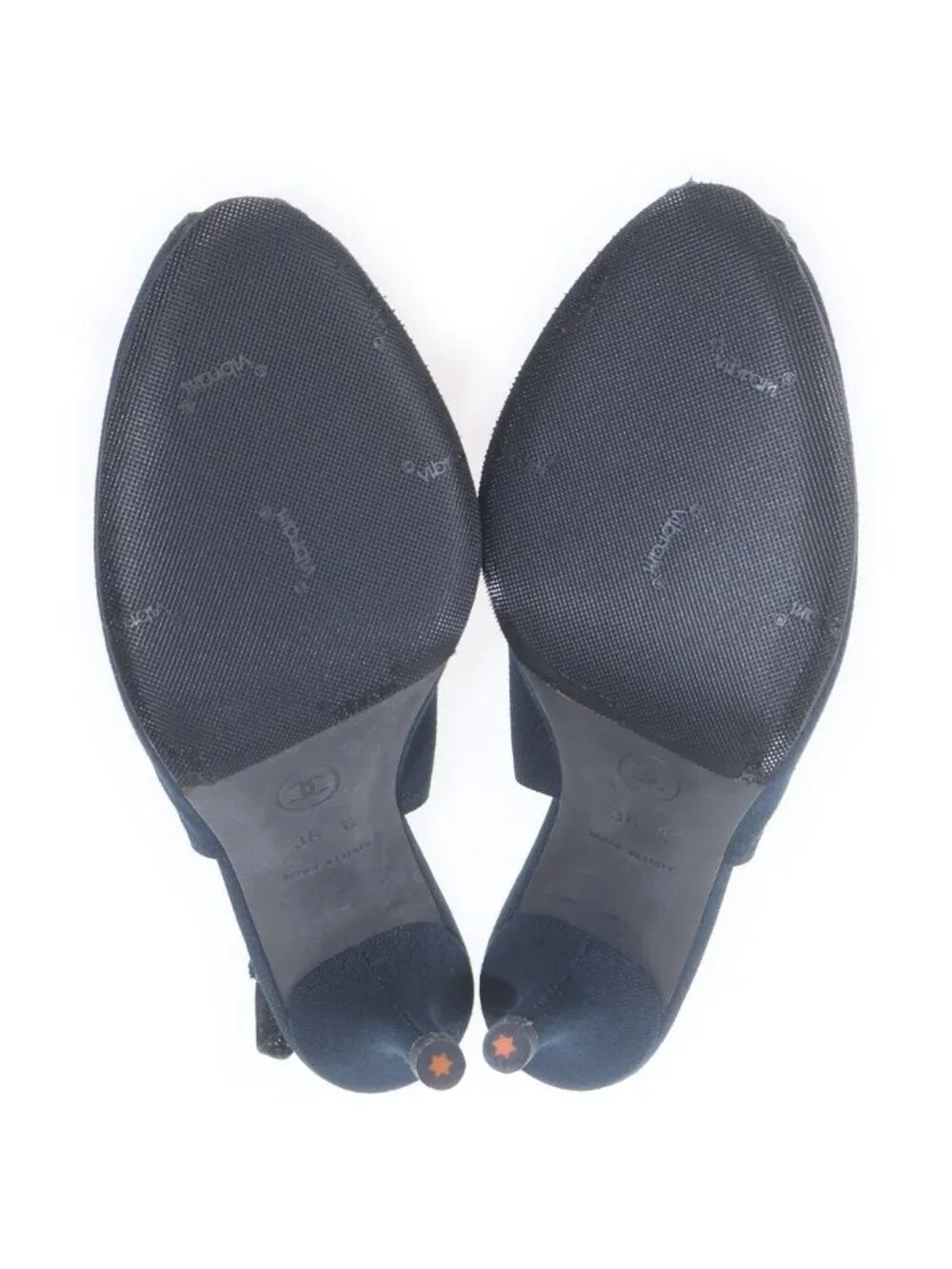 Chanel Camellia Canvas Heels Pumps Navy